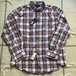 Tommy Hilfiger Classic Fit Red and White Plaid Men's Plaid Shirt Size Large